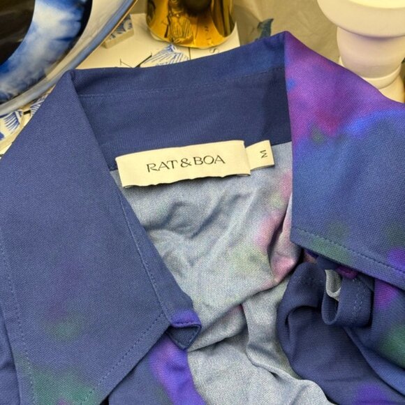 🆕 RAT & BOA 🧿 NWOT Volana Blue and Purple Floral Printed Cowl Neck Mini, Sz M - Picture 14 of 16